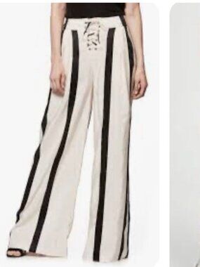 PAIGE Capucine Wide Leg Pants Blush Striped High Waist Size 2 NEW